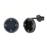 wholesale 925 Sterling Silver Stud Earrings Black Gold Plated Vintage Round Black Onyx-Black onyx-O-Black onyx-O