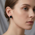 wholesale 925 Sterling Silver Stud Earrings Black Gold Plated Vintage Round Black Onyx-0-3
