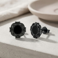 wholesale 925 Sterling Silver Black Onyx Stud Earrings Black Gold Plated Vintage Gothic Style-0-0