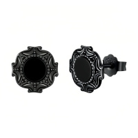wholesale 925 Sterling Silver Black Onyx Stud Earrings Black Gold Plated Vintage Gothic Style-Black onyx-M-Black onyx-M