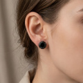 wholesale 925 Sterling Silver Black Onyx Stud Earrings Black Gold Plated Vintage Gothic Style-0-1
