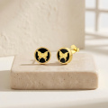 wholesale 925 Sterling Silver Gold Plated Black Butterfly Round Stud Earrings For Women-0-1