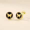 wholesale 925 Sterling Silver Gold Plated Black Butterfly Round Stud Earrings For Women-0-2