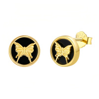 wholesale 925 Sterling Silver Gold Plated Black Butterfly Round Stud Earrings For Women-Butterfly-Butterfly