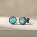 wholesale 925 Sterling Silver Black Gold Plated Round Turquoise Stud Earrings-0-1