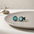 wholesale 925 Sterling Silver Black Gold Plated Round Turquoise Stud Earrings-0-2