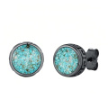 wholesale 925 Sterling Silver Black Gold Plated Round Turquoise Stud Earrings-0-0