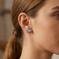 wholesale 925 Sterling Silver Black Gold Plated Round Turquoise Stud Earrings-0-3