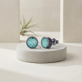 wholesale 925 Sterling Silver Black Gold Plated Crushed Turquoise Round Stud Earrings-0-1