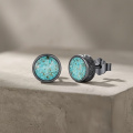 wholesale 925 Sterling Silver Black Gold Plated Crushed Turquoise Round Stud Earrings-0-2