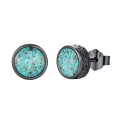 wholesale 925 Sterling Silver Black Gold Plated Crushed Turquoise Round Stud Earrings-0-0