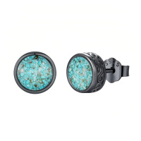 wholesale 925 Sterling Silver Black Gold Plated Crushed Turquoise Round Stud Earrings-Black-Turquoise2-Black-Turquoise2