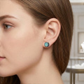 wholesale 925 Sterling Silver Black Gold Plated Crushed Turquoise Round Stud Earrings-0-3