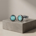 wholesale 925 Sterling Silver Black Gold Plated Round Turquoise Stud Earrings-0-1