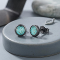 wholesale 925 Sterling Silver Black Gold Plated Round Turquoise Stud Earrings-0-2