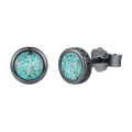 wholesale 925 Sterling Silver Black Gold Plated Round Turquoise Stud Earrings-0-0