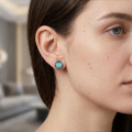 wholesale 925 Sterling Silver Black Gold Plated Round Turquoise Stud Earrings-0-3