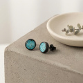 wholesale 925 Sterling Silver Black Gold Plated Round Turquoise Stud Earrings-0-2