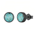 wholesale 925 Sterling Silver Black Gold Plated Round Turquoise Stud Earrings-0-0