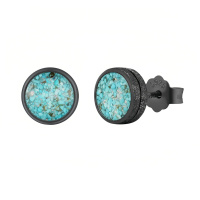 wholesale 925 Sterling Silver Black Gold Plated Round Turquoise Stud Earrings-Black-Turquoise-Black-Turquoise