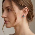 wholesale 925 Sterling Silver Black Gold Plated Round Turquoise Stud Earrings-0-3