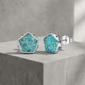 wholesale 925 Sterling Silver Pentagonal Turquoise Chip Stone Stud Earrings White Gold Plated-0-1