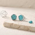 wholesale 925 Sterling Silver Pentagonal Turquoise Chip Stone Stud Earrings White Gold Plated-0-2