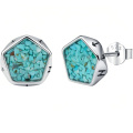 wholesale 925 Sterling Silver Pentagonal Turquoise Chip Stone Stud Earrings White Gold Plated-0-0