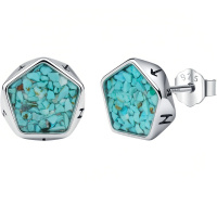 wholesale 925 Sterling Silver Pentagonal Turquoise Chip Stone Stud Earrings White Gold Plated-silver-Viking Runes (Turquoise Gravels)-silver