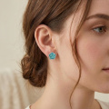 wholesale 925 Sterling Silver Pentagonal Turquoise Chip Stone Stud Earrings White Gold Plated-0-3