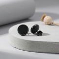 wholesale 925 Sterling Silver Black Plated Twist Rope Edge Round Stud Earrings-0-2