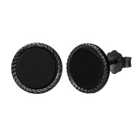 wholesale 925 Sterling Silver Black Plated Twist Rope Edge Round Stud Earrings-Black onyx-Black onyx