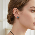 wholesale 925 Sterling Silver Gun Black Plated Round Turquoise Chip Stud Earrings For Women-0-3