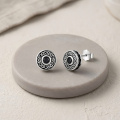 wholesale 925 Sterling Silver Celtic Knot Black Onyx Oxidized Round Stud Earrings-0-1
