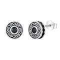 wholesale 925 Sterling Silver Celtic Knot Black Onyx Oxidized Round Stud Earrings-0-0