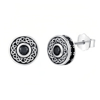 wholesale 925 Sterling Silver Celtic Knot Black Onyx Oxidized Round Stud Earrings-Celtic E-03-Celtic E-03