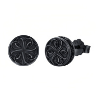 wholesale 925 Sterling Silver Black Gold Plated Clover Knot Round Stud Earrings-Four Leaf Clover-Four Leaf Clover