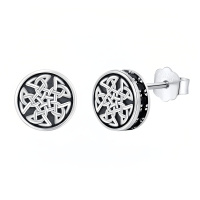 wholesale 925 Sterling Silver Celtic Knot Oxidized Black Round Stud Earrings-Celtic E-02-Celtic E-02
