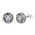 wholesale 925 Sterling Silver Viking Rune Celtic Triquetra Knot Oxidized Stud Earrings-0-0
