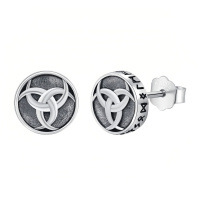 wholesale 925 Sterling Silver Viking Rune Celtic Triquetra Knot Oxidized Stud Earrings-Viking E-04-Viking E-04