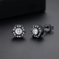 wholesale 925 Sterling Silver Black Gold Plated Zircon Hexagon Halo Stud Earrings For Women-0-1