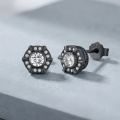 wholesale 925 Sterling Silver Black Gold Plated Zircon Hexagon Halo Stud Earrings For Women-0-2