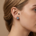 wholesale 925 Sterling Silver Black Gold Plated Zircon Hexagon Halo Stud Earrings For Women-0-3