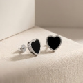 wholesale 925 Sterling Silver Black Gold Plated Heart Pave Cz Stud Earrings-0-1
