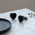 wholesale 925 Sterling Silver Black Gold Plated Heart Pave Cz Stud Earrings-0-2