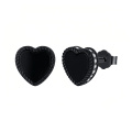 wholesale 925 Sterling Silver Black Gold Plated Heart Pave Cz Stud Earrings-0-0
