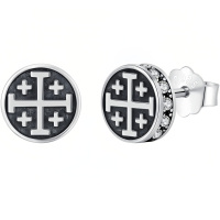 wholesale 925 Sterling Silver Jerusalem Cross Stud Earrings Black Oxidized Zircon Accents-Jerusalem Cross-Jerusalem Cross
