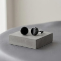 wholesale 925 Sterling Silver Black Gold Plated Carved Round Black Onyx Stud Earrings-0-1