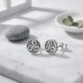 wholesale 925 Sterling Silver Oxidized Celtic Triskelion Triquetra Rune Round Stud Earrings-0-2