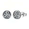wholesale 925 Sterling Silver Oxidized Celtic Triskelion Triquetra Rune Round Stud Earrings-0-0